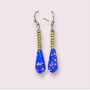 BOUTIQUE Blue and Gold Dangle Earrings, Beaded, Classy, Fun Earrings